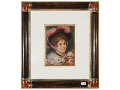 Ritratto di Donna con Cappello e Mazzo di Fiori