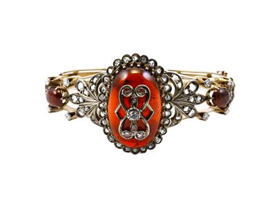 Bracciale Rigido in Oro Giallo e Argento con Ambra e Diamanti