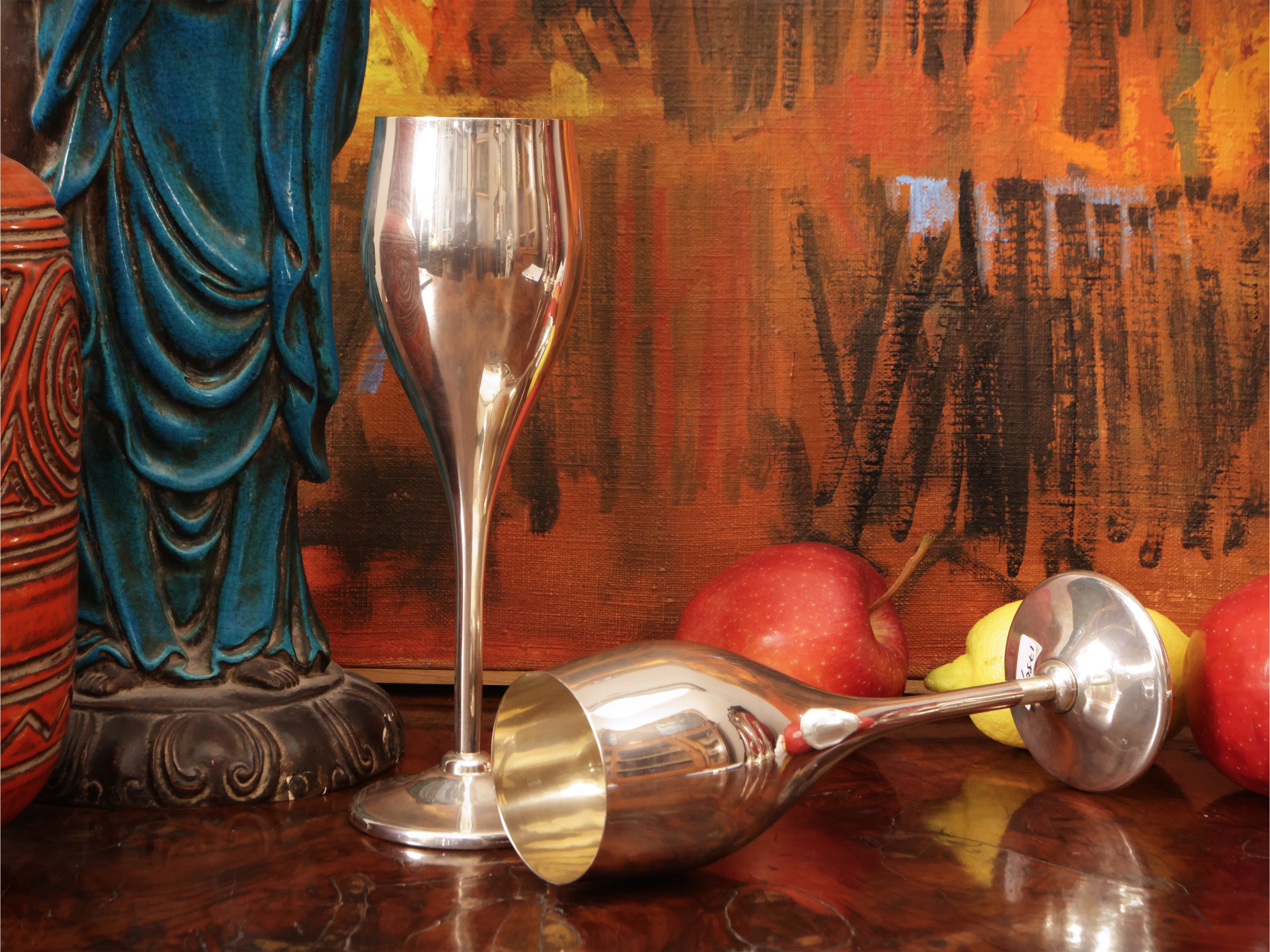 Coppia di calici tête-à-tête in argento