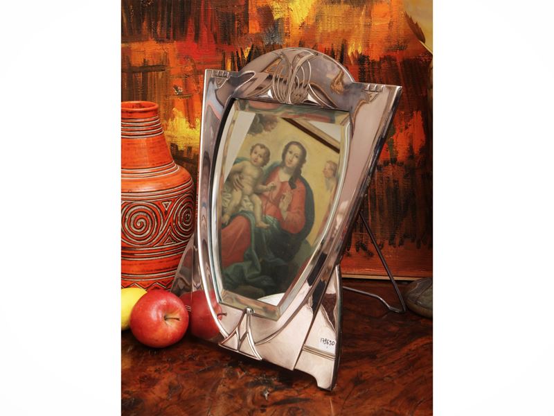 Specchio da toilette in metallo argentato, WMF