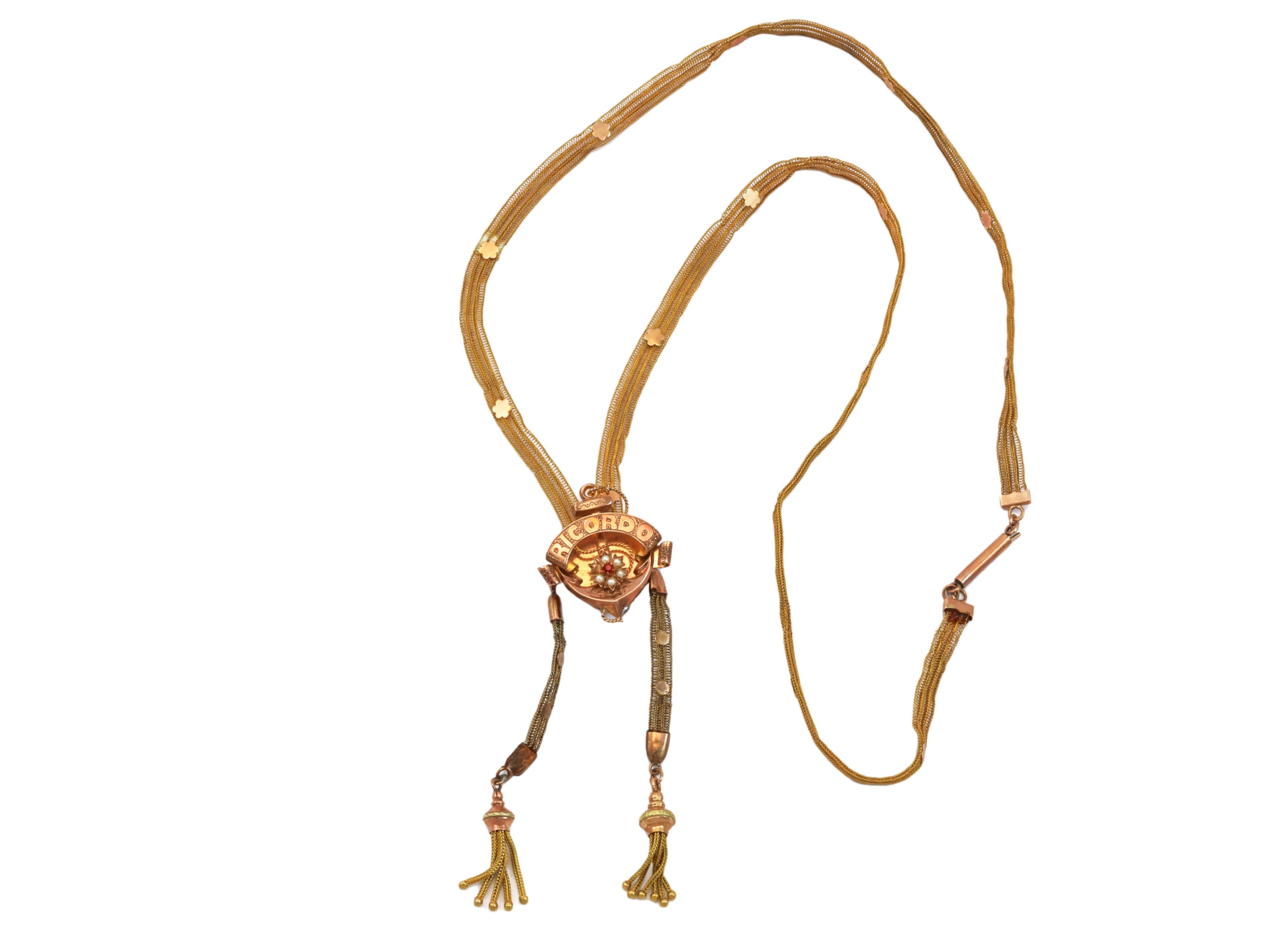 Collana borbonica in oro rosa e giallo a basso titolo con microperle, XIX secolo