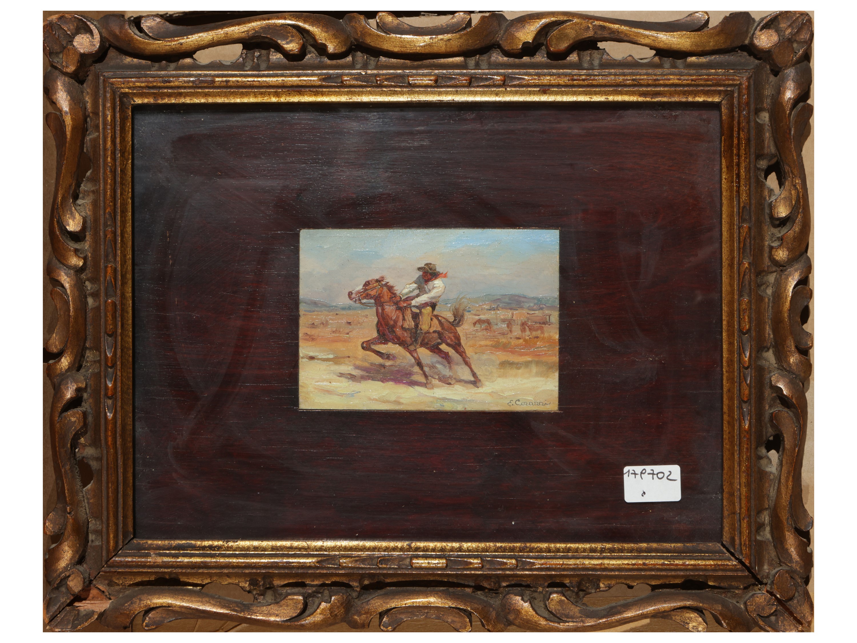 Enrico Corazzi - Uomo a cavallo, olio su tavoletta