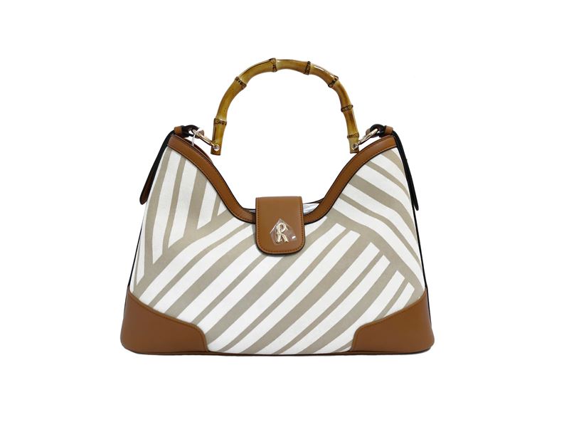 Roberta di Camerino - Borsa a spalla in tessuto e pelle beige