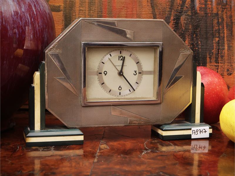 Orologio da tavolo Art Dèco rivestito in argento, Monet Watch