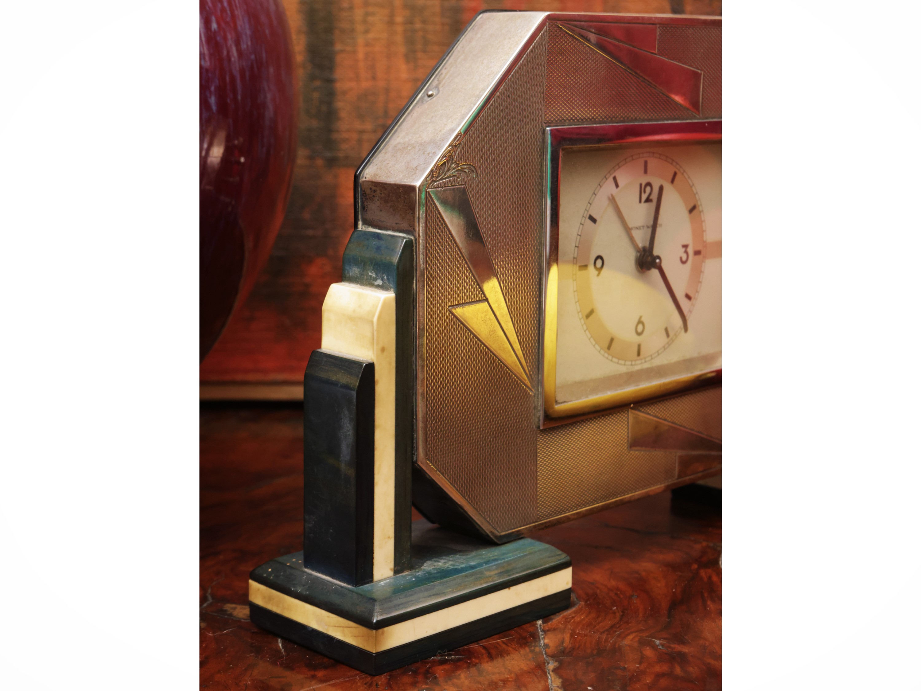 Orologio da tavolo Art Dèco rivestito in argento, Monet Watch