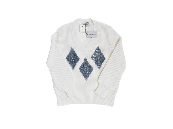 Ermanno Firenze - Maglione bianco con scollo a V