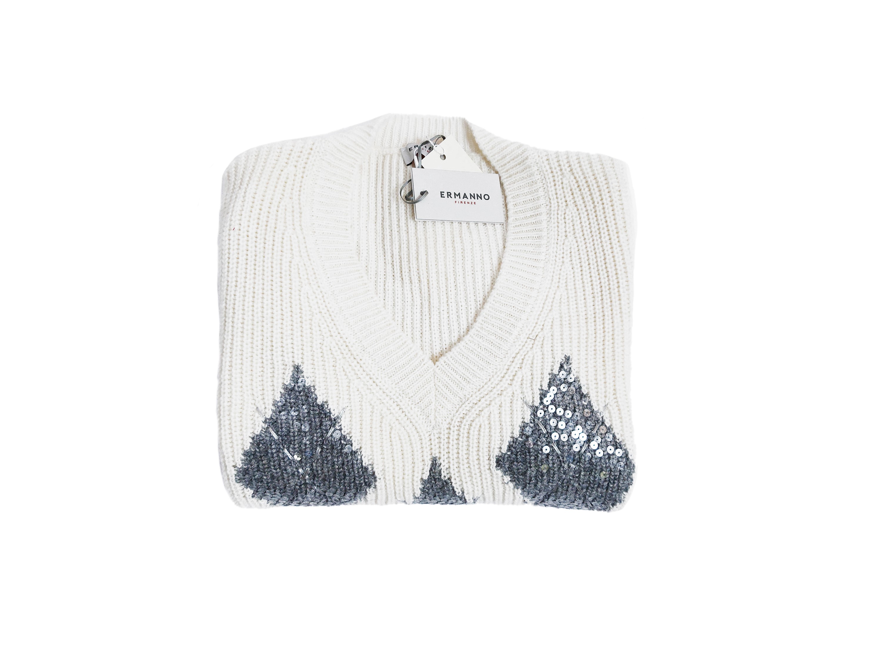 Ermanno Firenze - Maglione Bianco con Scollo a V
