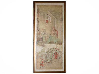 Dipinto cinese della dinastia Qing, Scena narrativa di corte, inchiostro e colori su carta