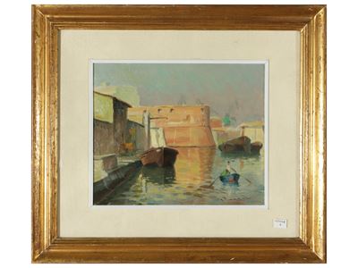 Porto mediceo di Livorno, olio su cartone telato