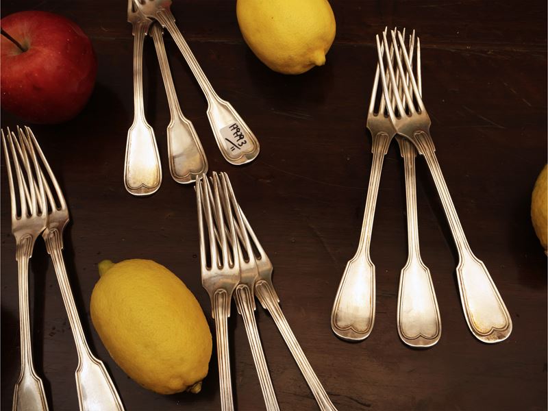 Serie di undici forchette in argento