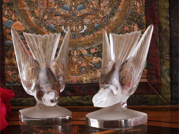 Pair of crystal bookends, Lalique