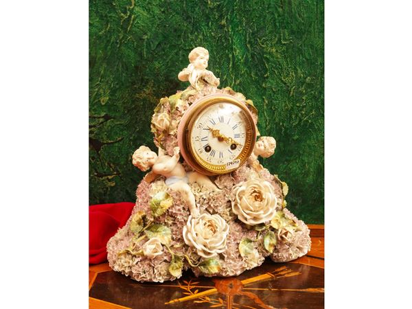 Polychrome porcelain table clock
