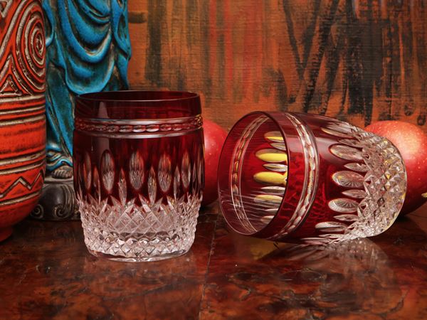 Serie di otto bicchieri tumbler in cristallo doppio rosso rubino, Waterford Crystal
