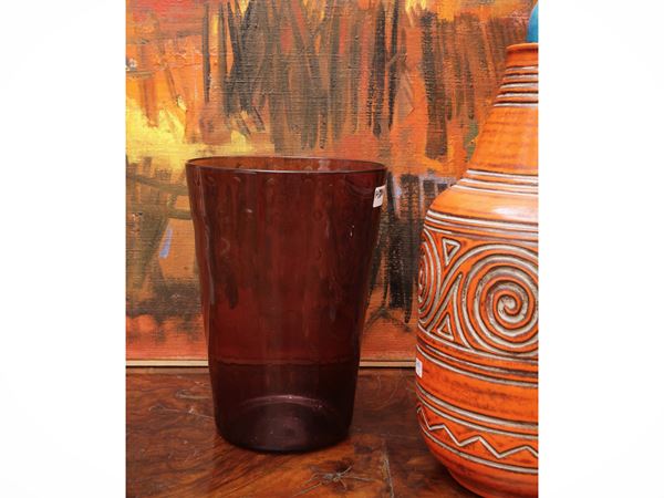 Aubergine-coloured blown glass vase