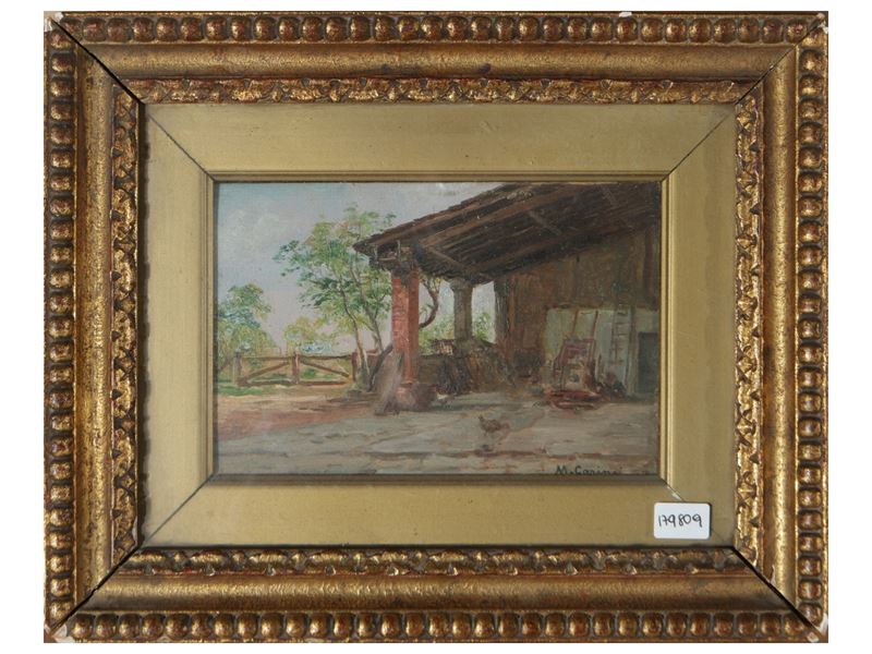 Michele Garinei - Stalla, olio su tavoletta