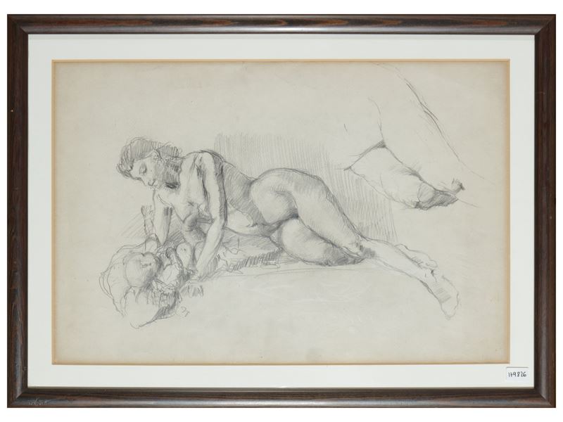 Maternità, matita su carta cm 30x44, XX secolo