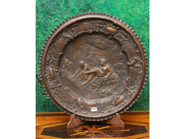 Patinated bronze parade plate