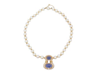 Bulgari, Collana in oro giallo con diamanti, zaffiri e perle