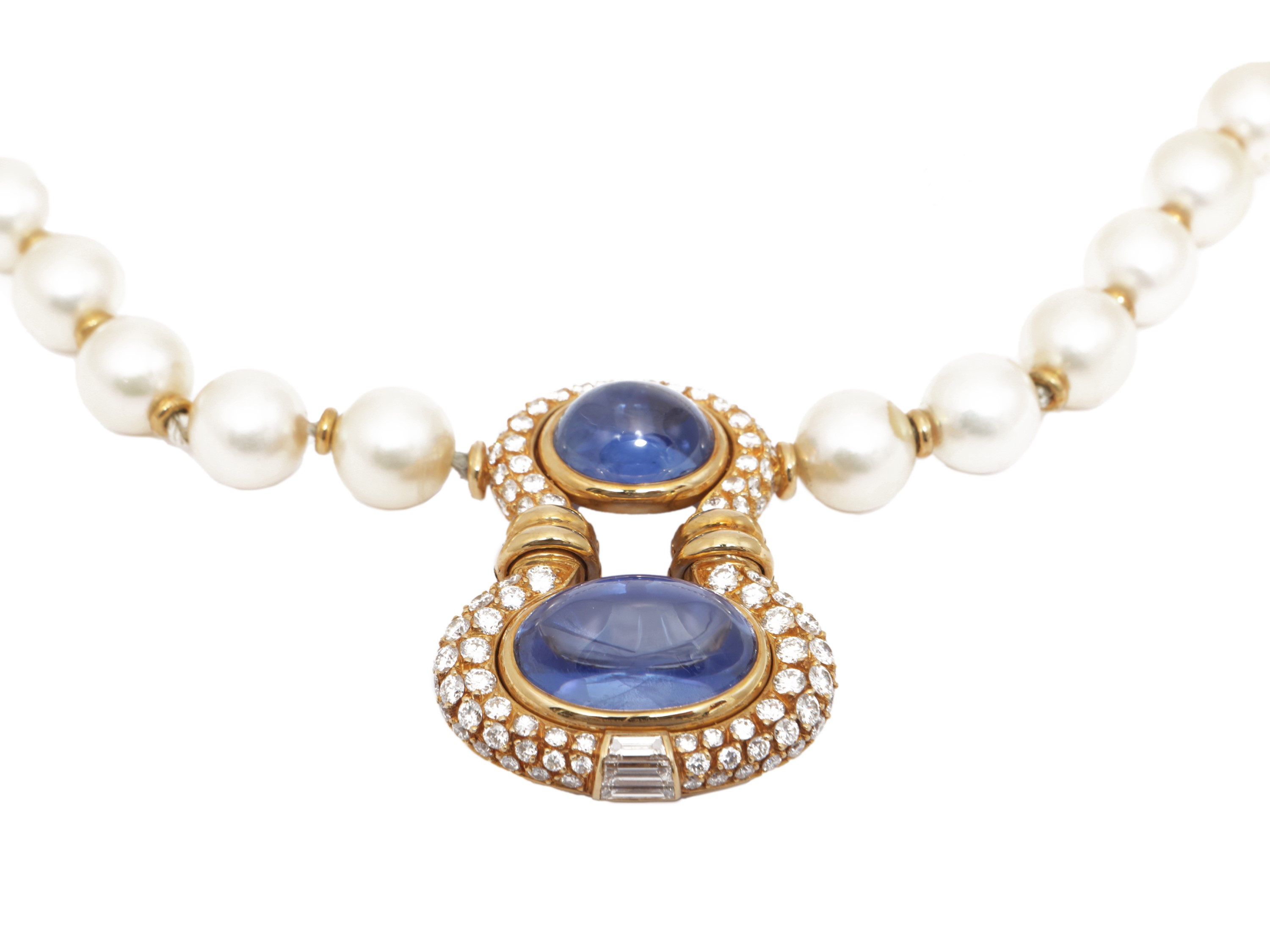 Bulgari, Collana in oro giallo con diamanti, zaffiri e perle