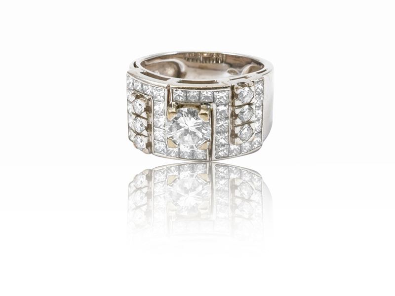 Anello a fascia in oro bianco con diamanti