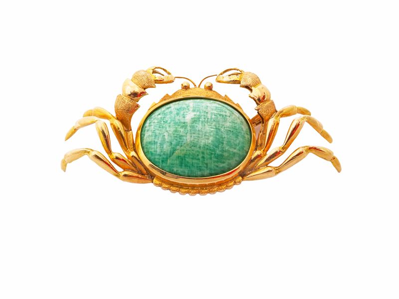 Spilla in oro giallo e amazzonite