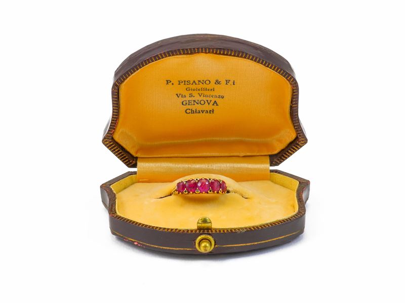 Anello Rivière in Oro Giallo con Rubini e Diamanti