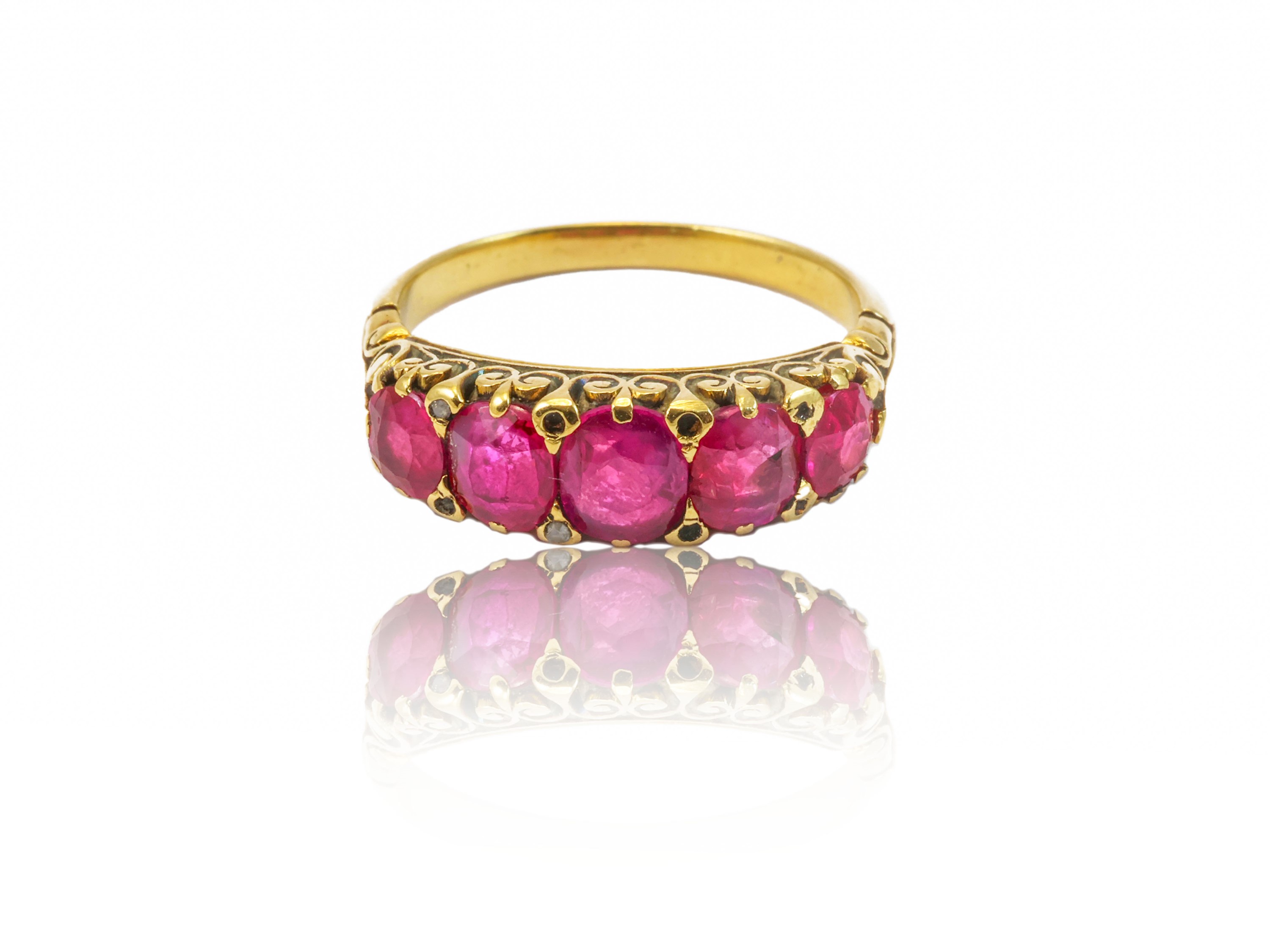 Anello Rivière in Oro Giallo con Rubini e Diamanti