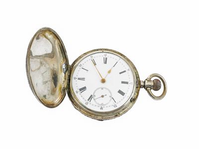 Orologio da tasca in argento e nickel, movimento meccanico manuale