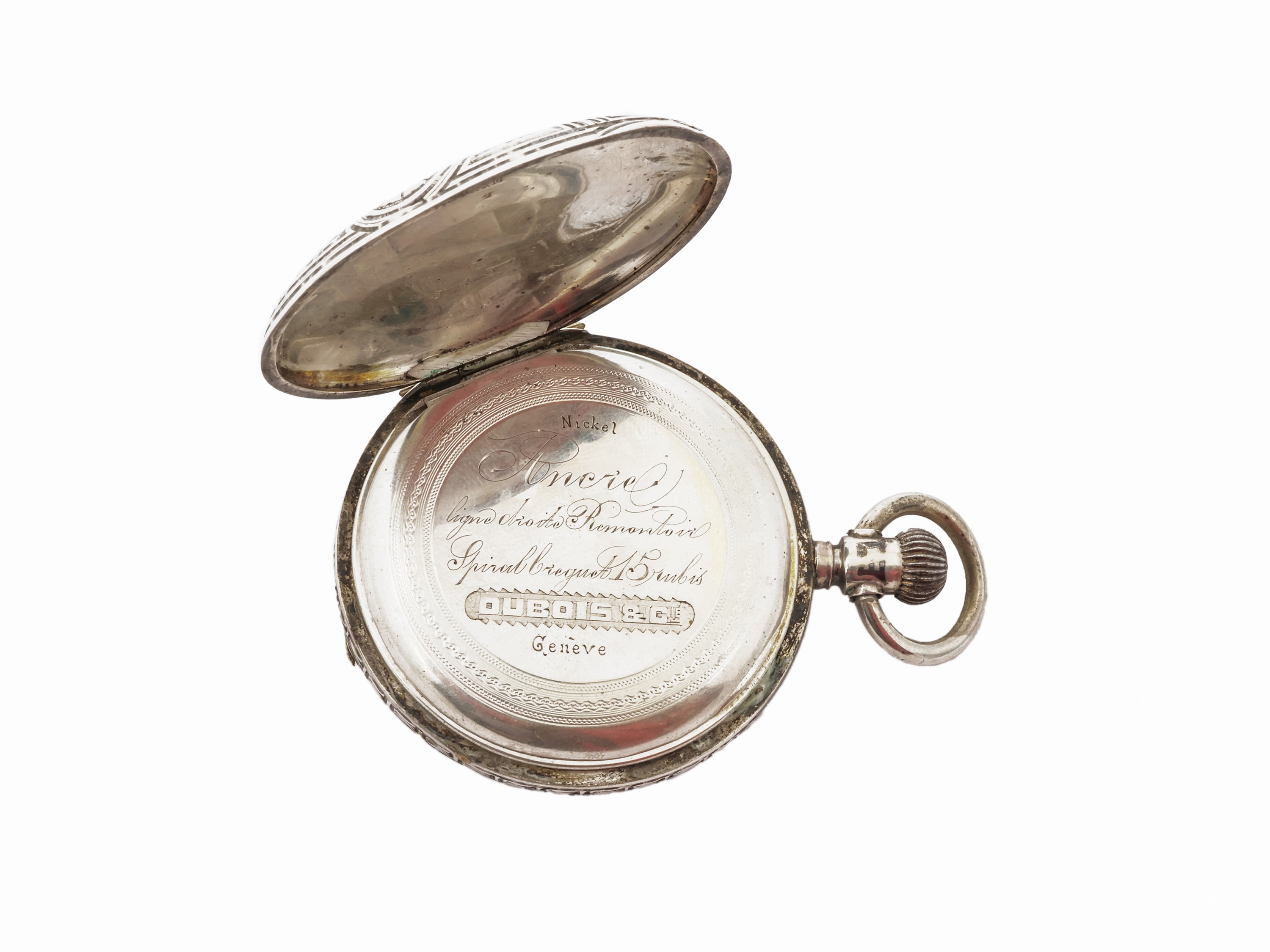 Orologio da tasca in argento e nickel, movimento meccanico manuale