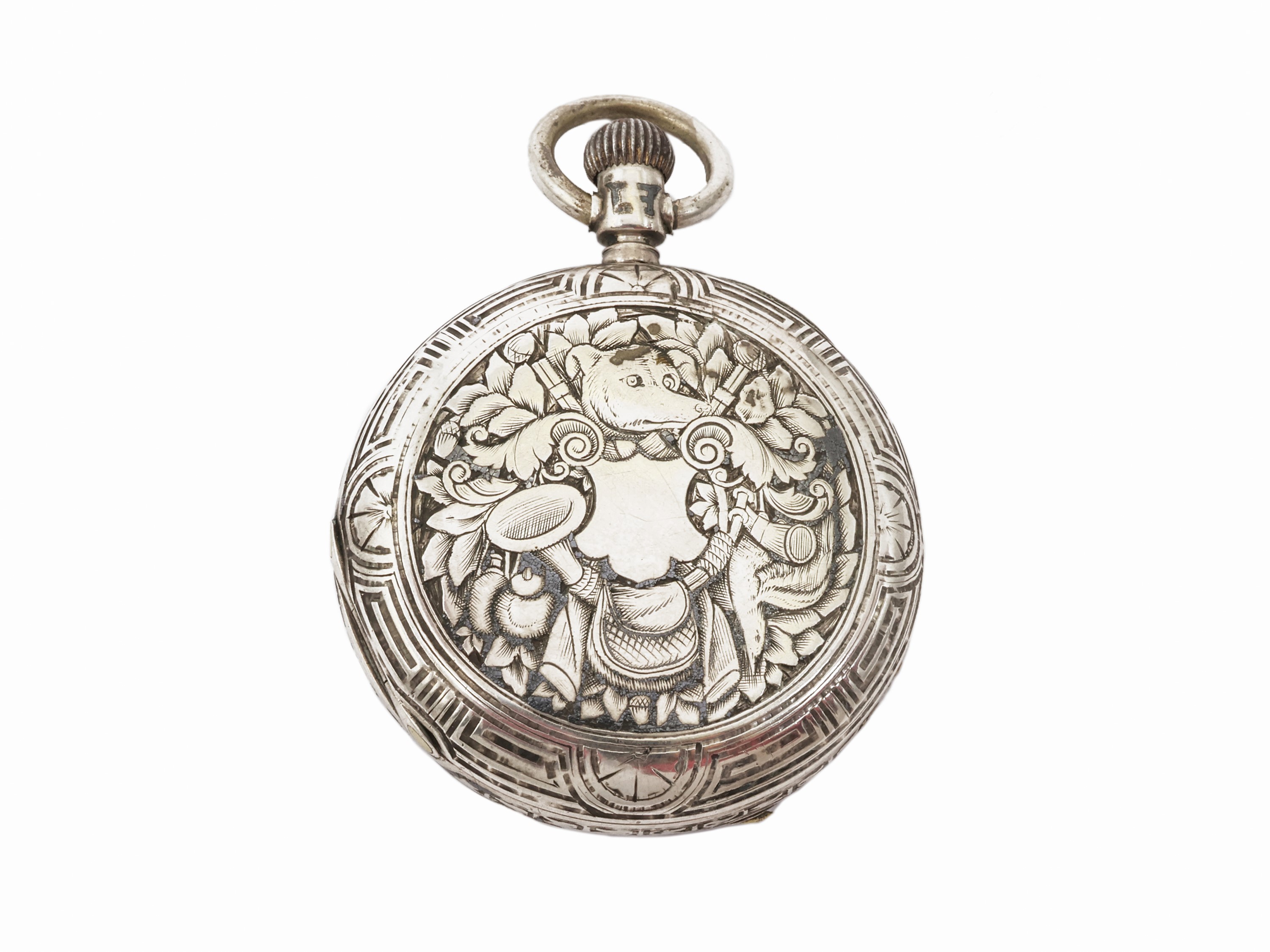Orologio da tasca in argento e nickel, movimento meccanico manuale