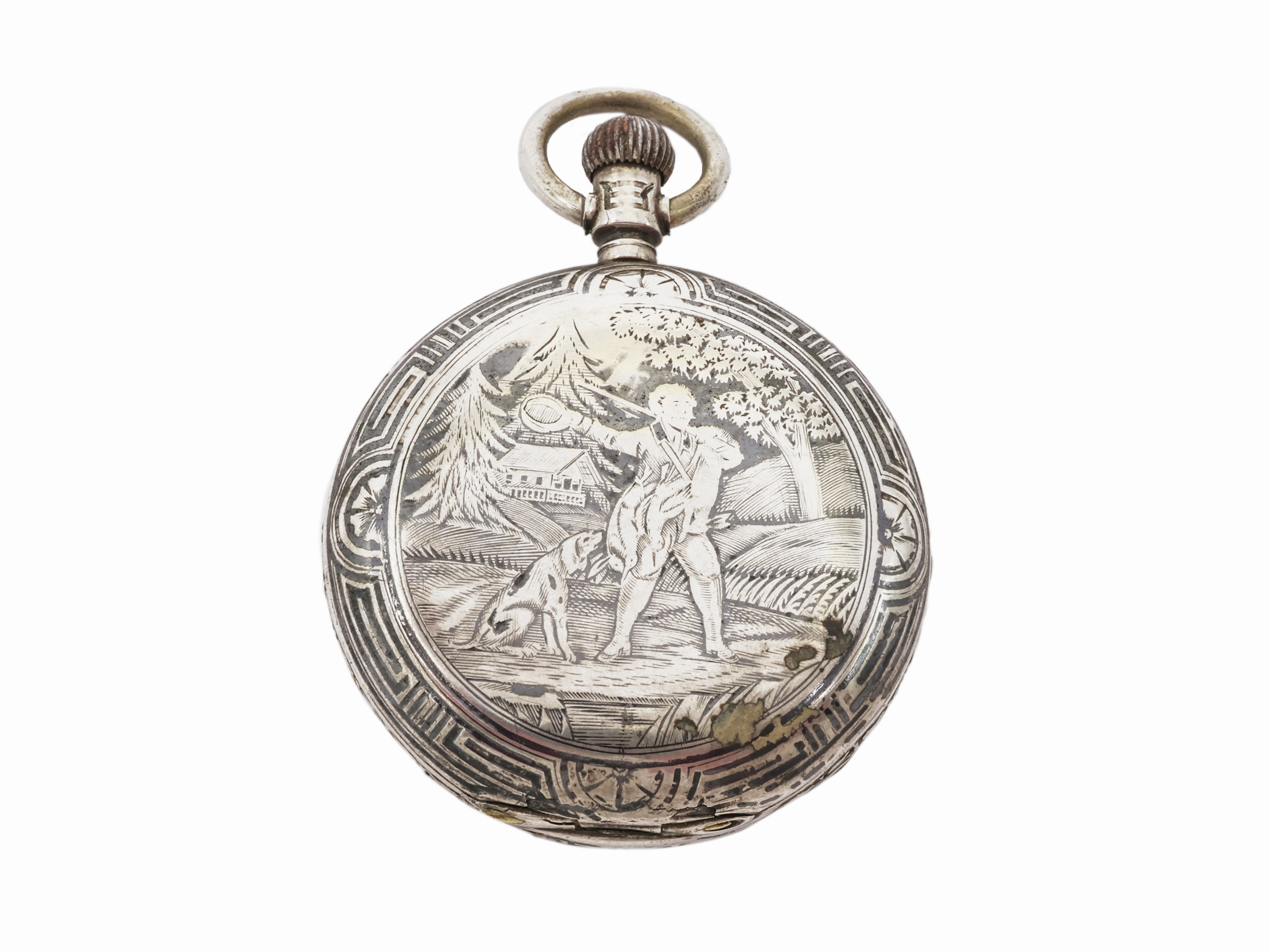 Orologio da tasca in argento e nickel, movimento meccanico manuale