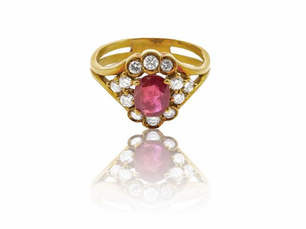 A 18K yellow gold, diamonds and ruby ring