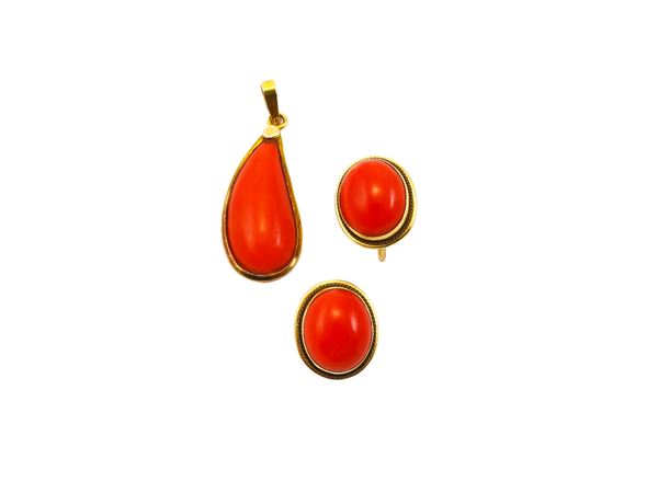 Set of earrings and pendant with orange-red corals  - Auction Jewels and Watches - Maison Bibelot - Casa d'Aste Firenze - Milano