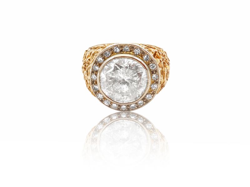 Anello Chevalier in oro bianco e giallo 14 kt con diamanti