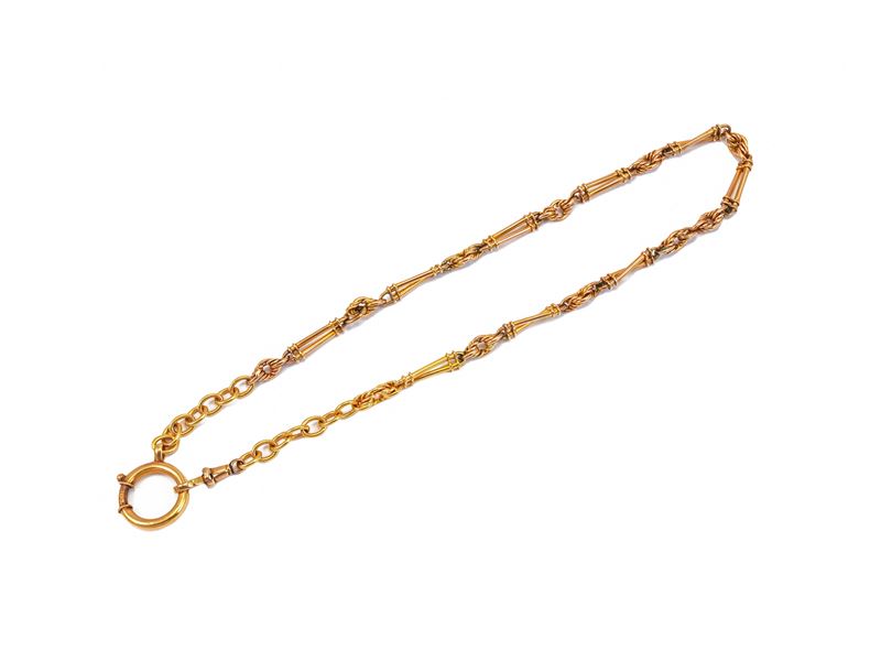 Catena per orologio inglese in oro giallo a basso titolo