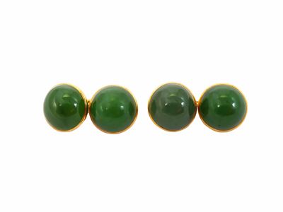 Gemelli in oro giallo 14 kt con nefrite cabochon, produzione americana