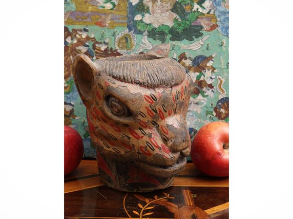 Painted wooden mortar