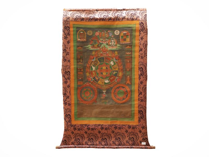 Thangka astrologico, tempera su tela, Arte Himalayana