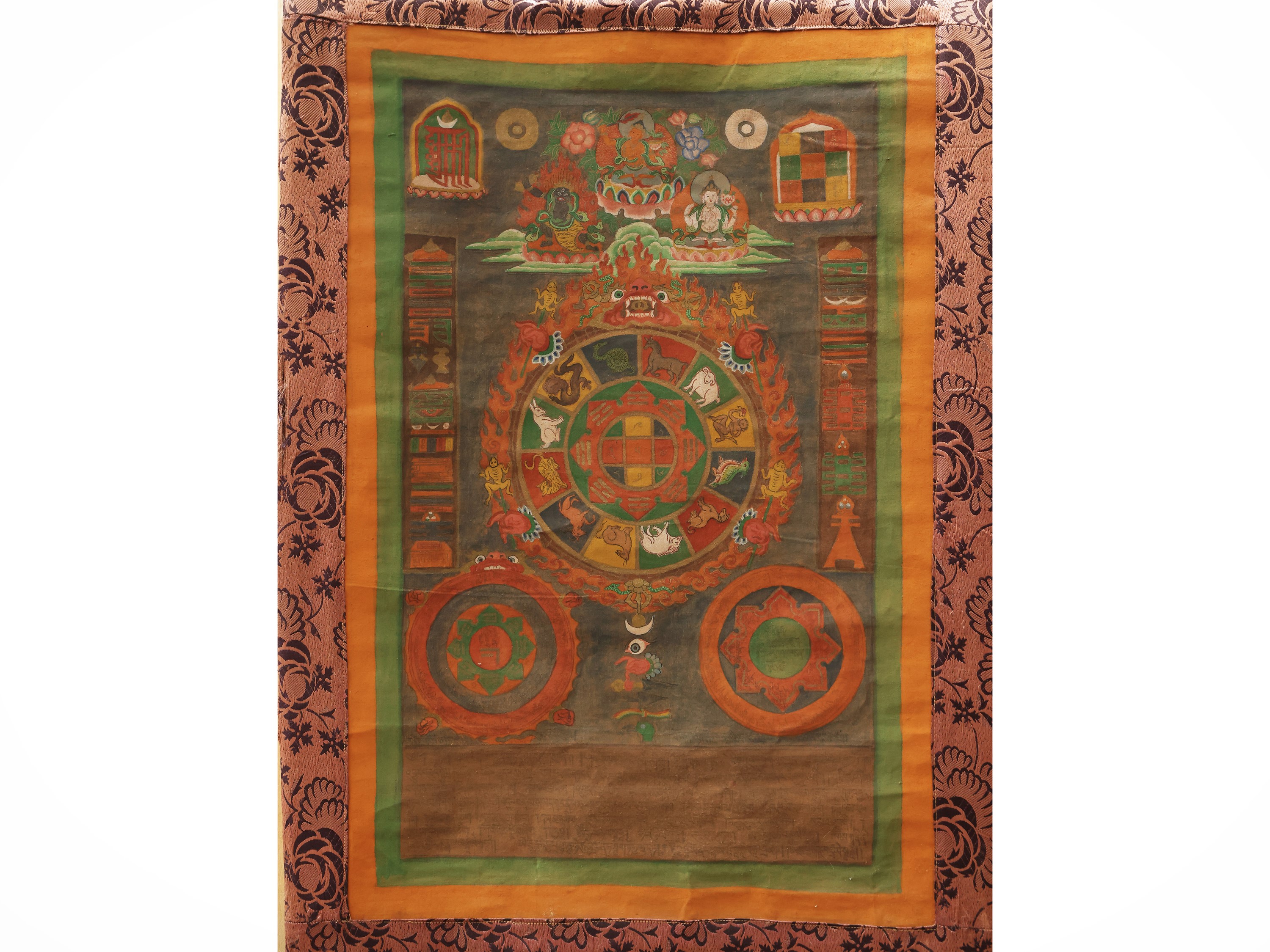 Thangka astrologico, tempera su tela, Arte Himalayana