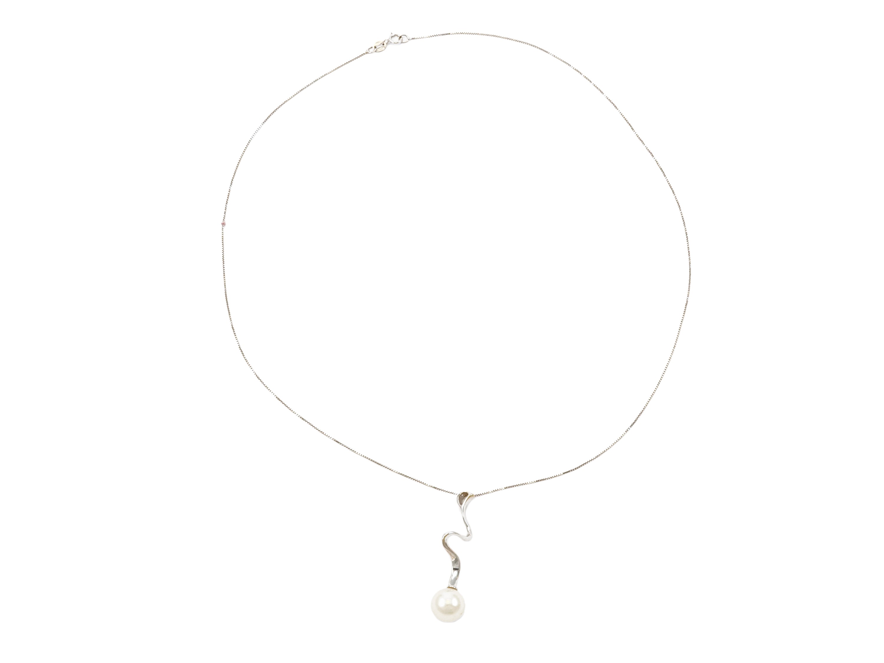 Catenina e pendente in oro bianco con perla coltivata, lunghezza 42 cm