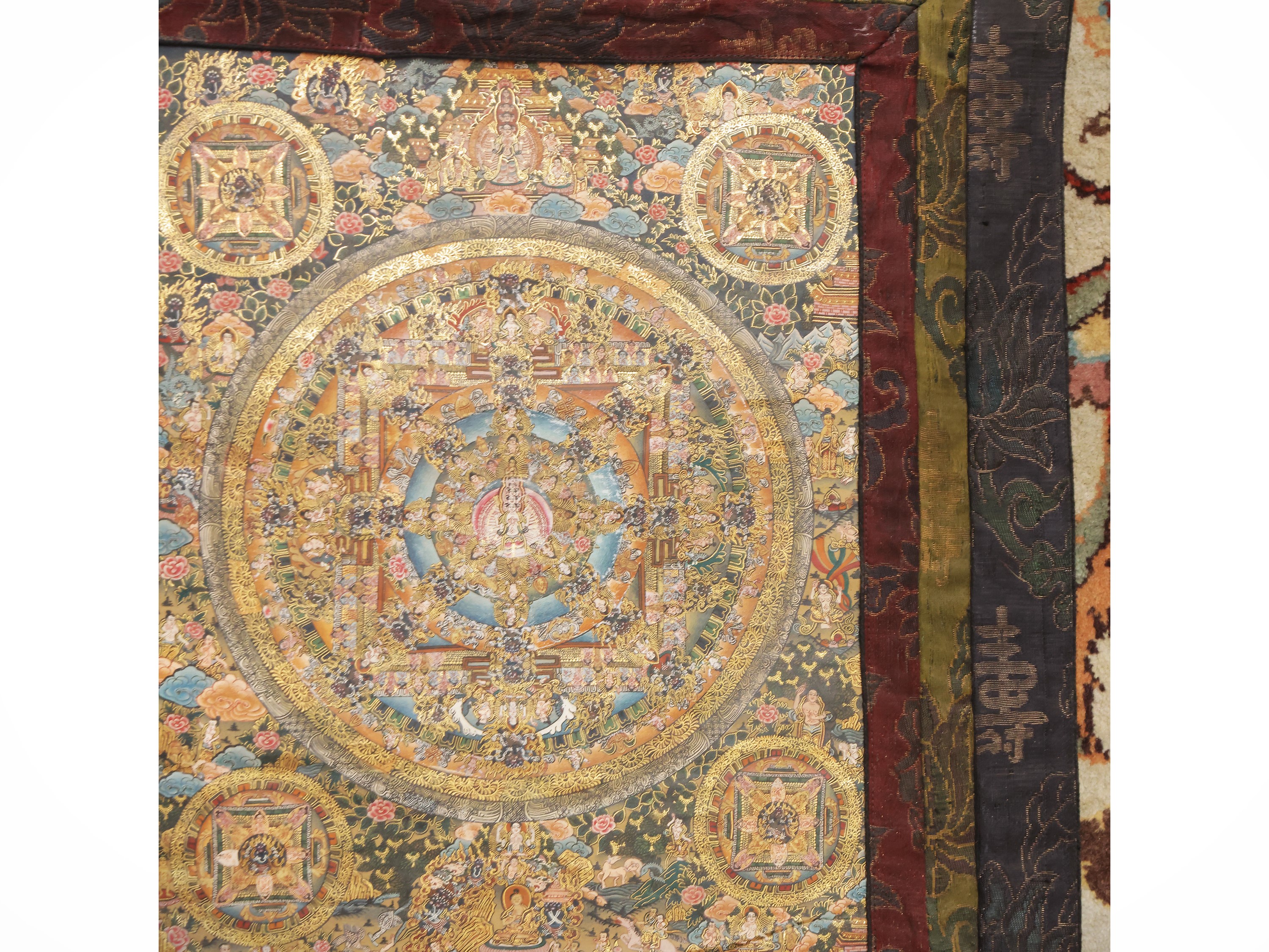 Thangka con Mandala, tempera su carta applicata a tela, Arte Himalayana