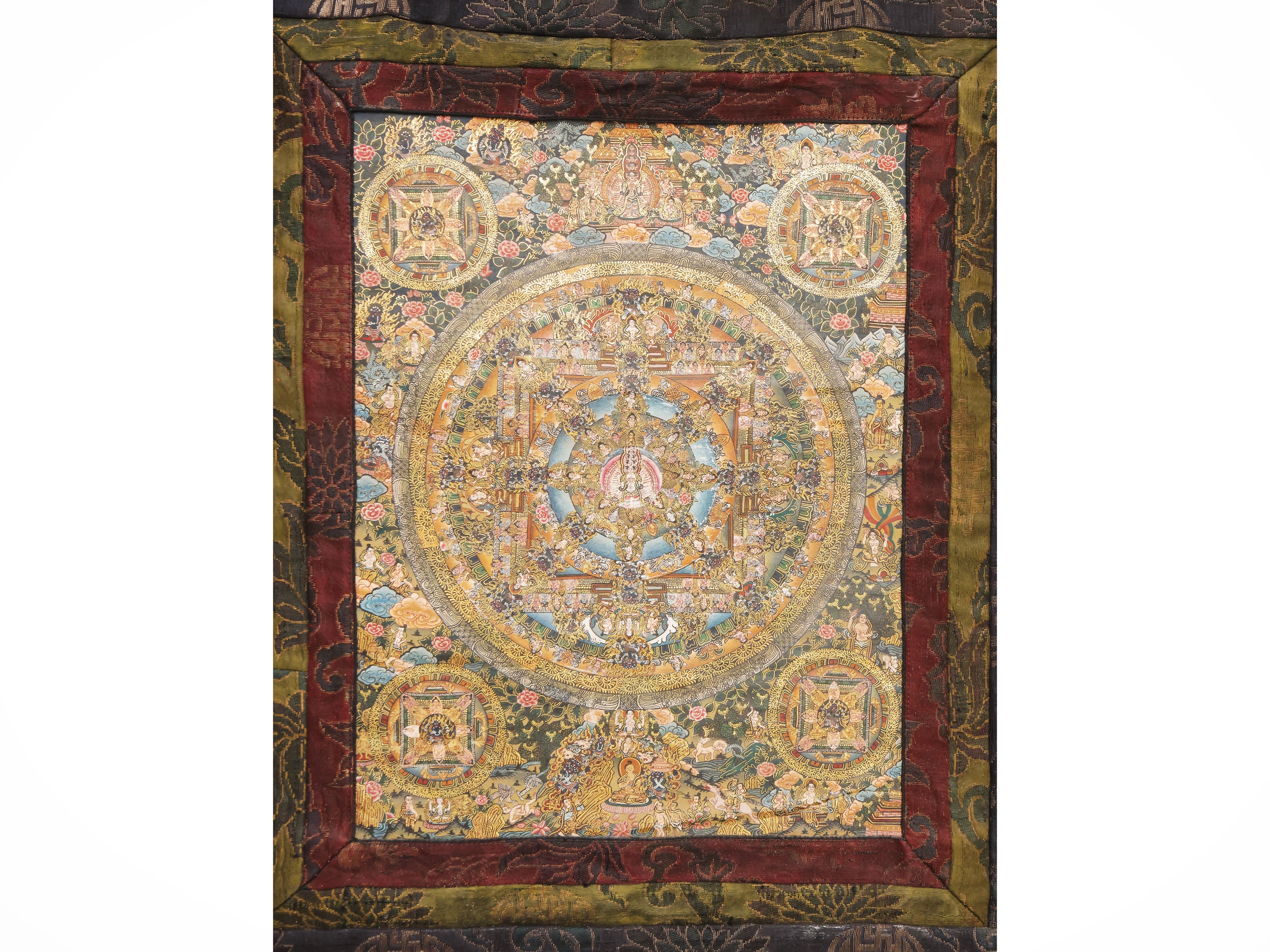 Thangka con Mandala, tempera su carta applicata a tela, Arte Himalayana
