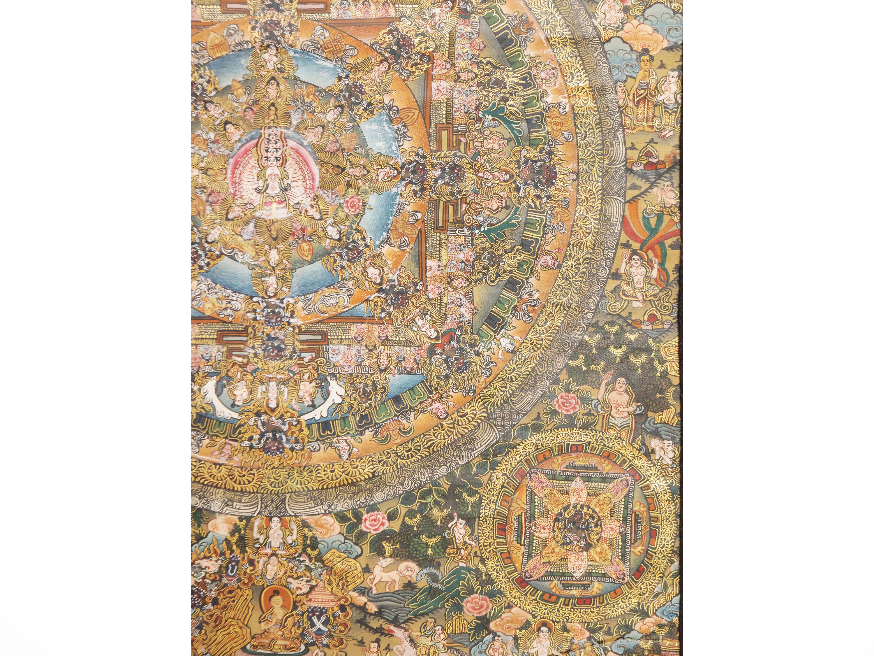 Thangka con Mandala, tempera su carta applicata a tela, Arte Himalayana