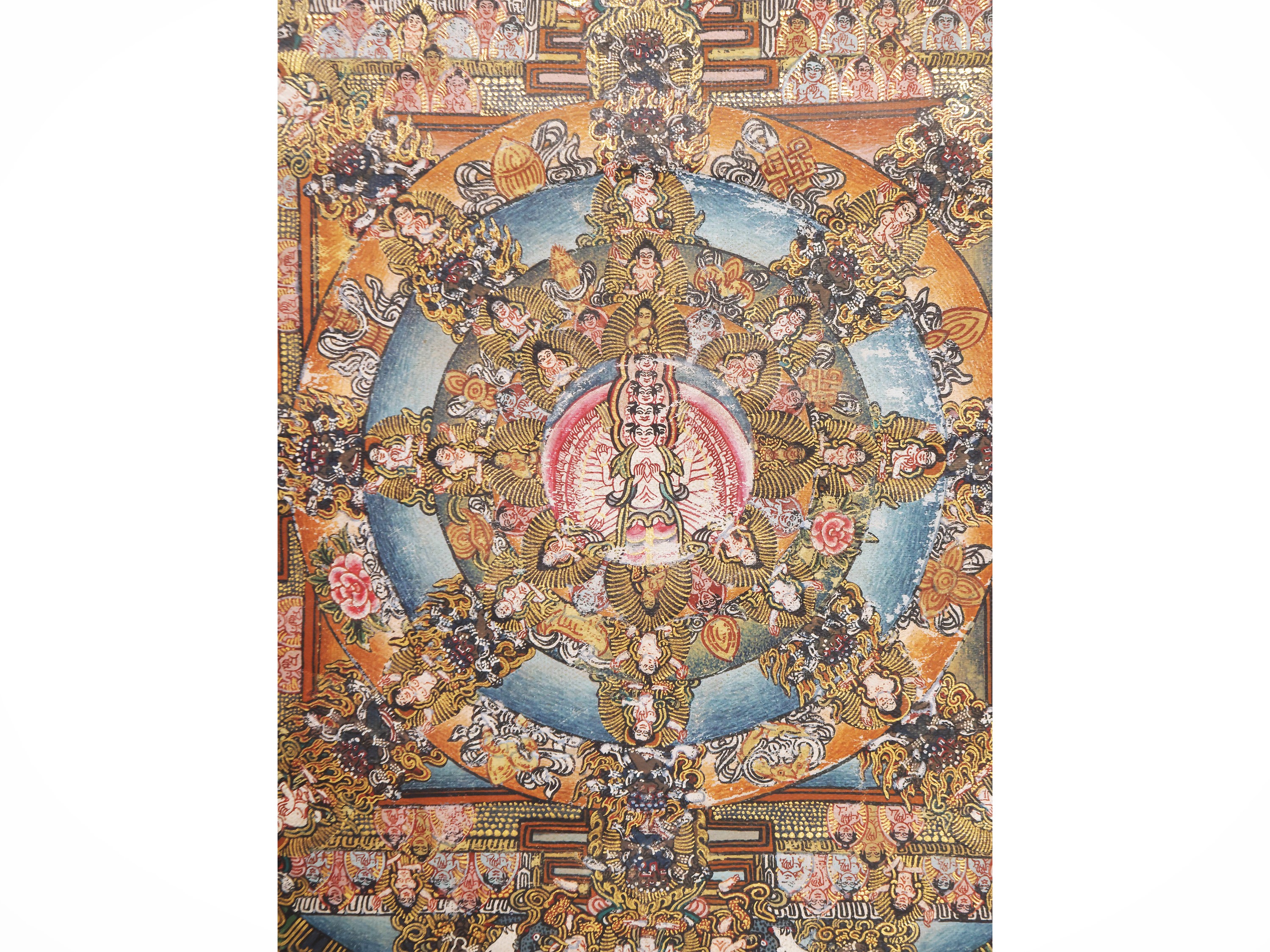 Thangka con Mandala, tempera su carta applicata a tela, Arte Himalayana