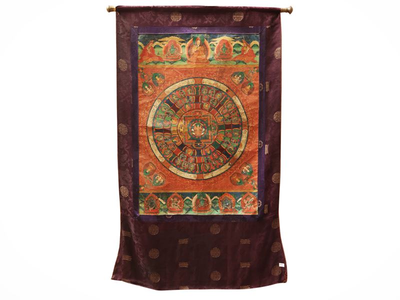 Thangka con Mandala, tempera su tela, Arte Himalayana
