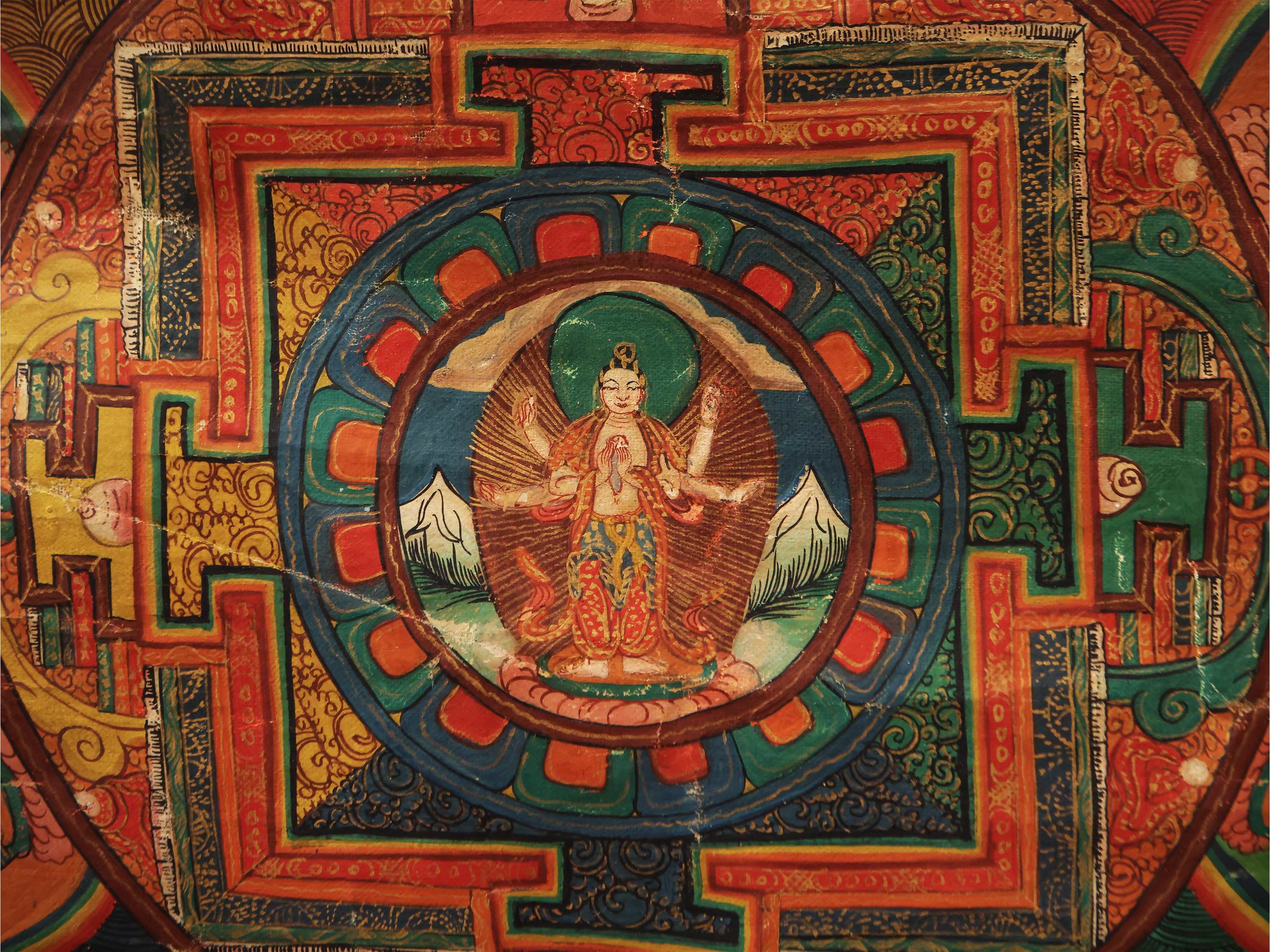 Thangka con Mandala, tempera su tela, Arte Himalayana