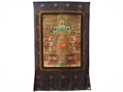 Thangka con Buddha, tempera su tela, cm 125x78, Arte Himalayana
