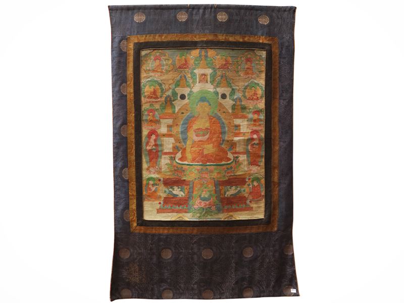 Thangka con Buddha, tempera su tela, cm 125x78, Arte Himalayana