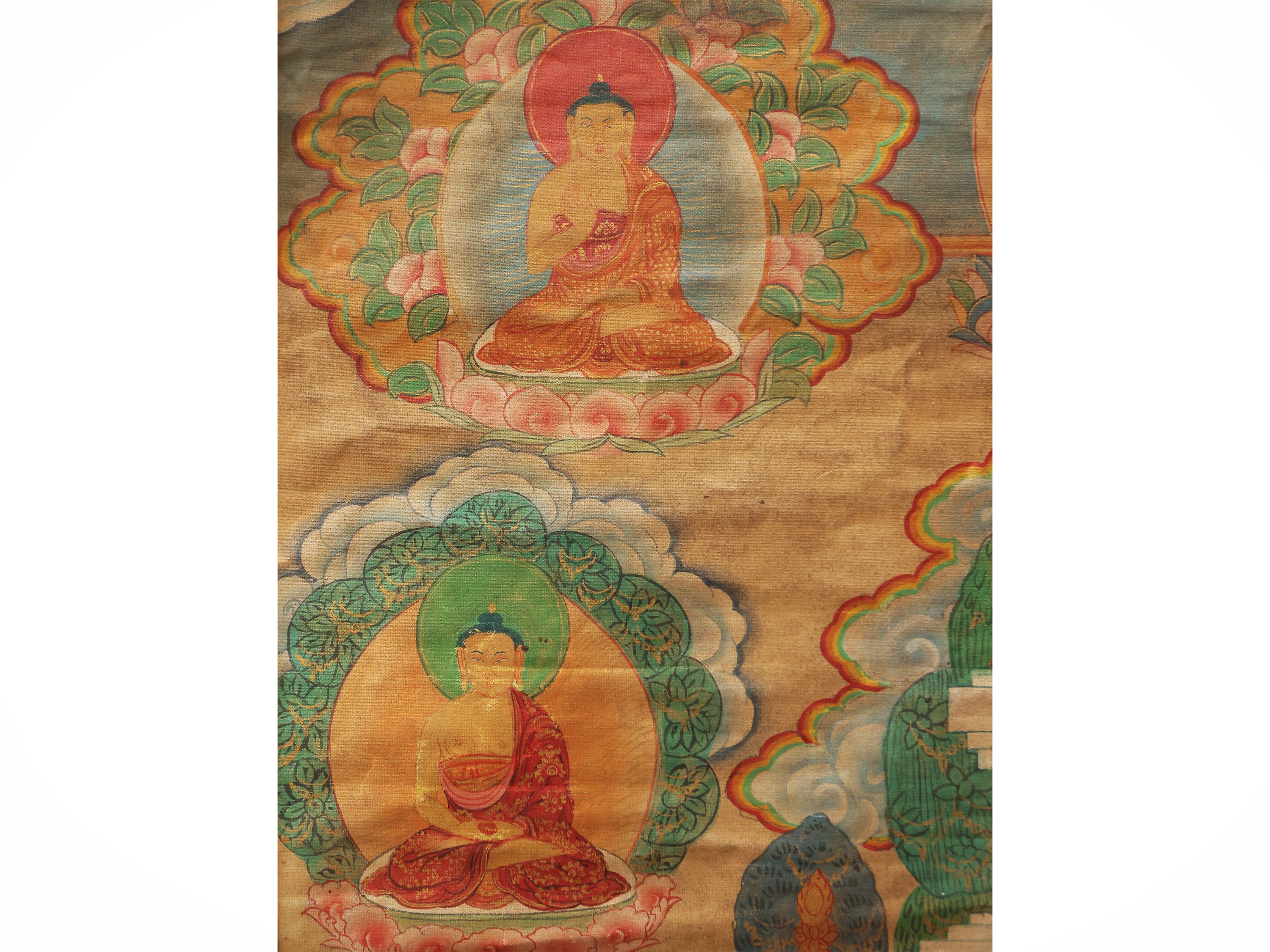 Thangka con Buddha, tempera su tela, cm 125x78, Arte Himalayana