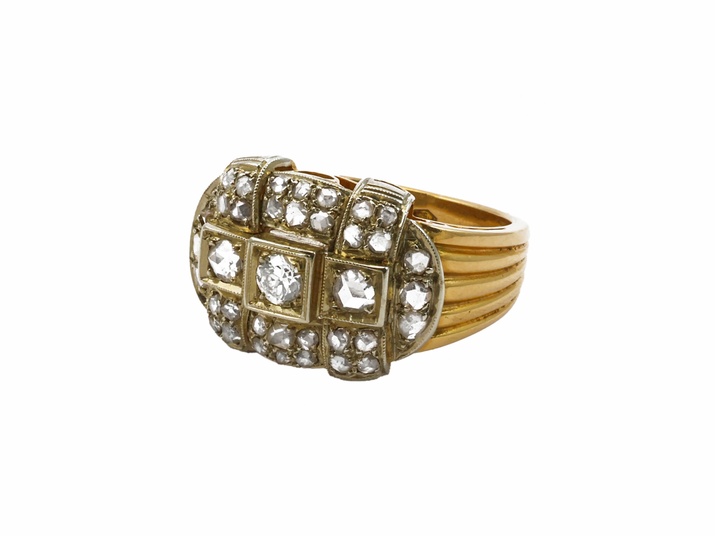 Anello a fascia in oro giallo e platino con diamanti